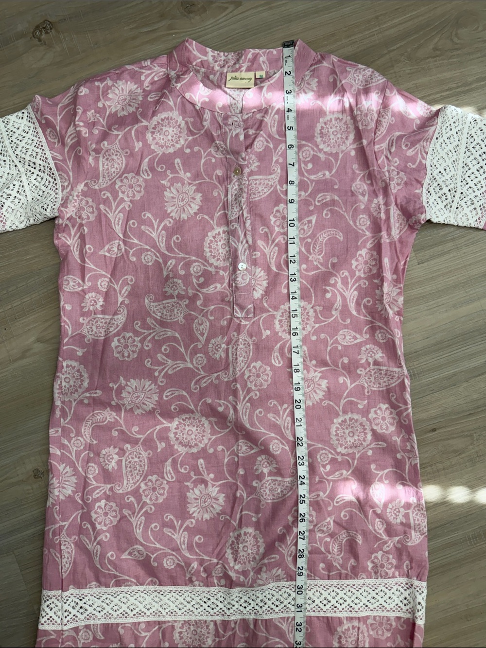 Julia Amory Pink and White Majorelle Caftan Paisley Maxi Dress.  Sz M - Picture 9 of 12